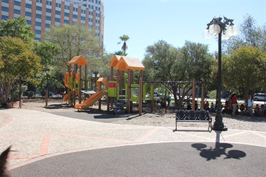 Playground with slide and swings.