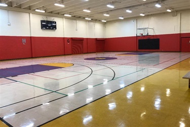 An indoor basketball court
